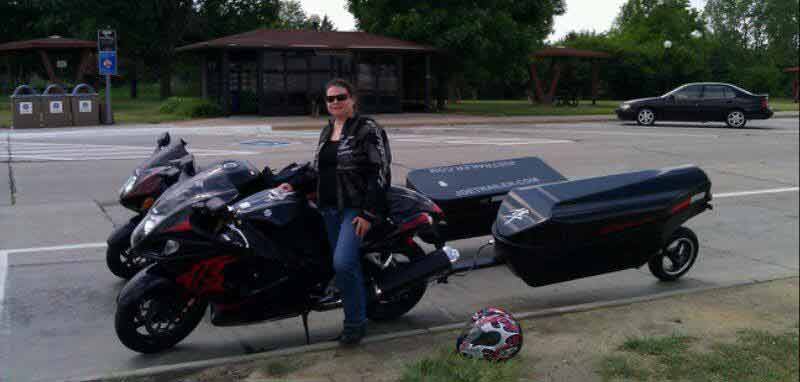Moto-lady with sport bike motorcycle trailer