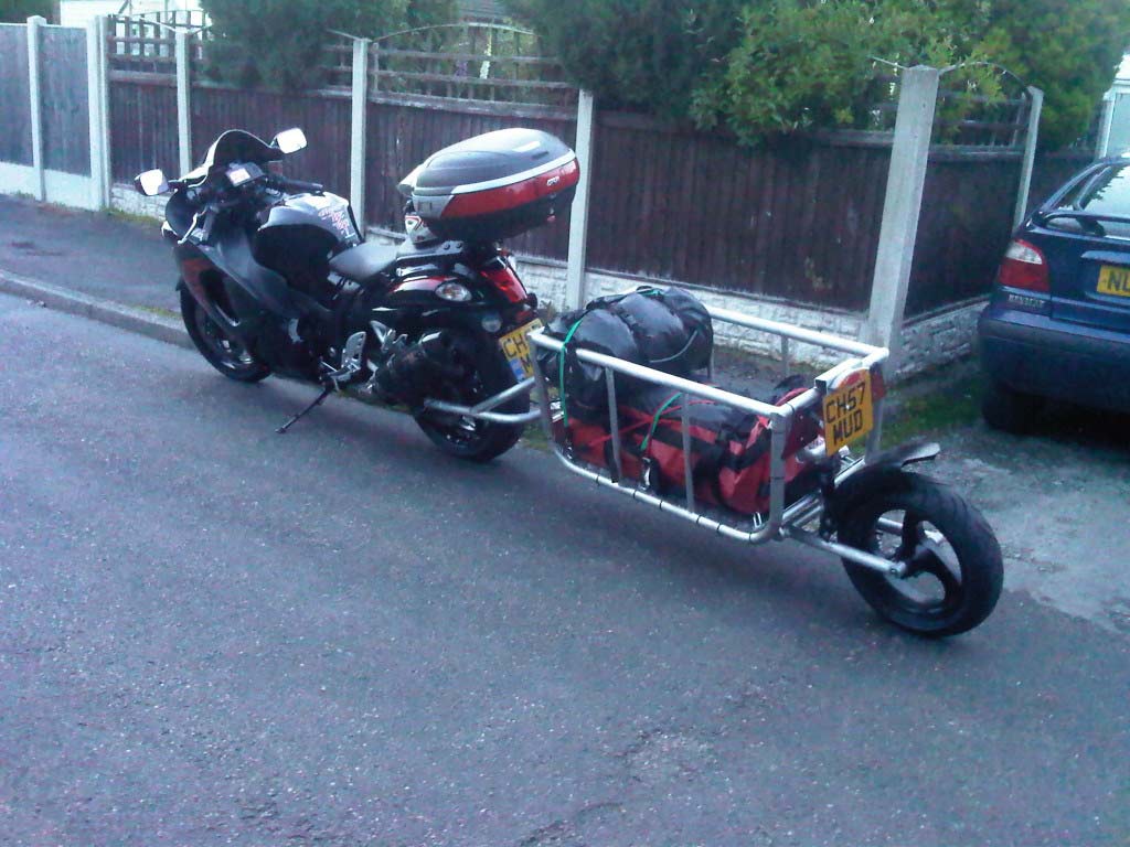 Hayabusa with single wheel motorcycle trailer