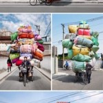 Fully loaded motorcycles hauling stuff