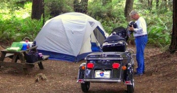camping with a pull behind motorcycle trailer